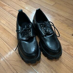 Black Chunky Faux Leather Platform Oxford Loafers
